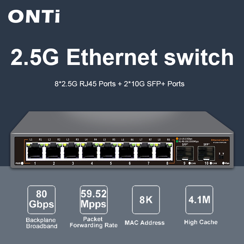 8 Port 2.5G Switch Unmanaged - ONTi 2.5G 비관리형 이더넷 스위치 8포트