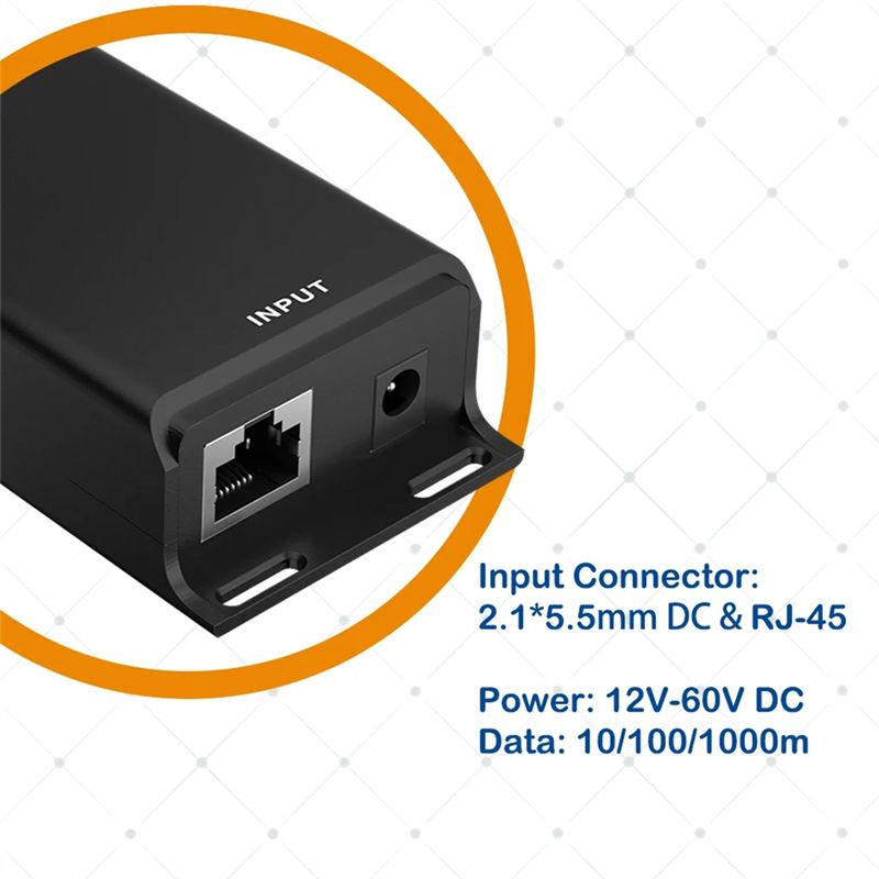 Poe Injector Gigabit 30W - ABUO 기가비트 PoE 인젝터, 12-60V 입력,