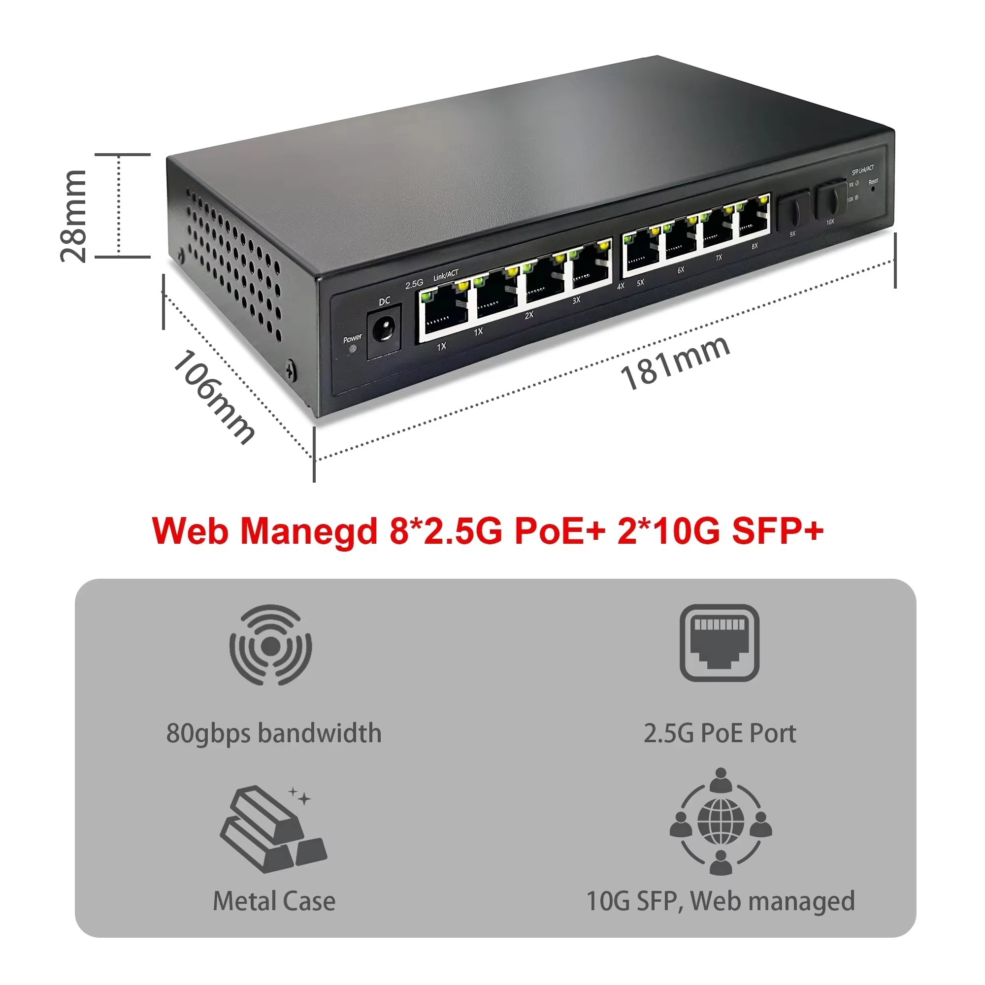 10G Sfp+ Switch 8 Port - 2.5G 스마트 웹 관리형 PoE 스위치,