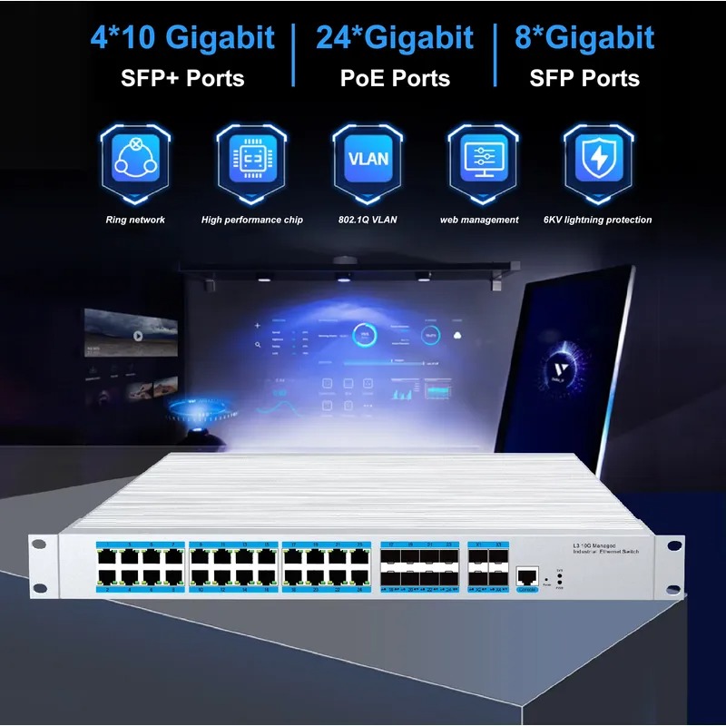 Switch 24 Port 10G Uplink - 24포트 PoE 산업용 관리형 스위치, 4개의