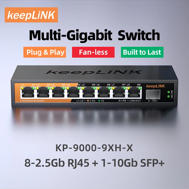 8 Port 2.5G Switch Unmanaged - KeepLiNK 9포트 멀티 기가비트 이더넷 스위치