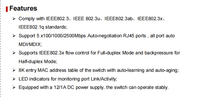 Switch 5 Port 2.5G Unmanaged - 5 포트 100/1000/2500Mbps 2.5G 비관리형 이더넷