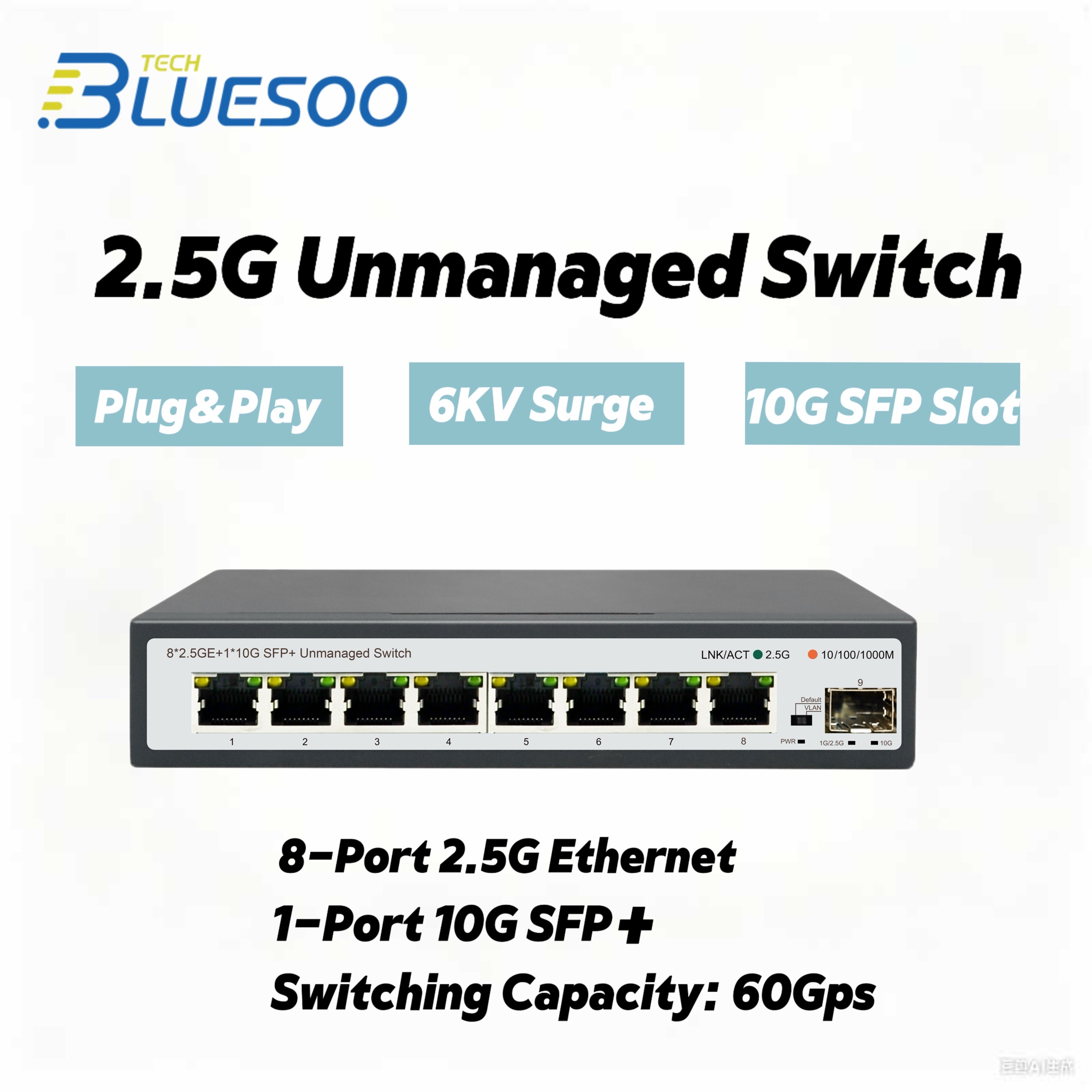 8 Port 2.5G Switch Unmanaged - 2.5G 8포트 멀티 기가비트 이더넷 스위치,