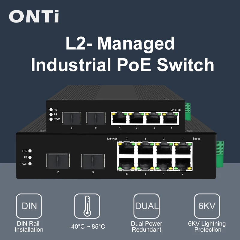 Industrial Switch Din Rail Gigabit - 온티 산업용 PoE 스위치, 4/8포트, 10/100/1000Mbps