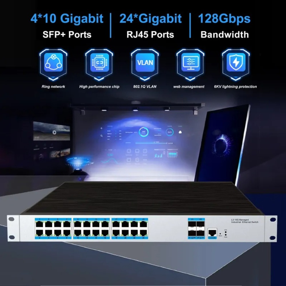 24개의 RJ45 포트 산업용 등급 관리형 이더넷 스위 - Switch 24 Port 10G Uplink 리뷰 및 가격