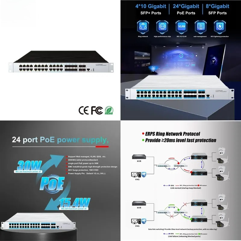 24포트 PoE 산업용 관리형 스위치, 4개의 10G  - Switch 24 Port 10G Uplink 리뷰 및 가격